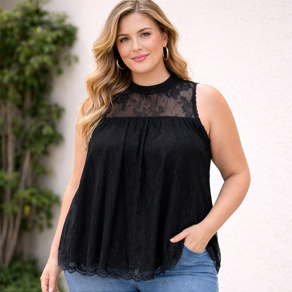 Eve & Maddie High Neck Sleeveless Lace Top Whimsigoth Fairy Grunge‎ Romantic 2X